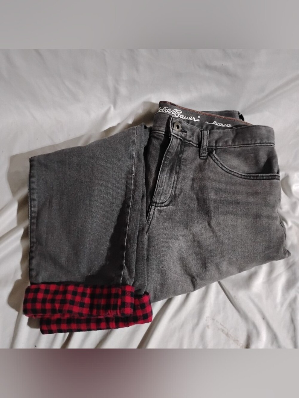 Eddie Bauer boyfriend flannel lined jeans 6 Black